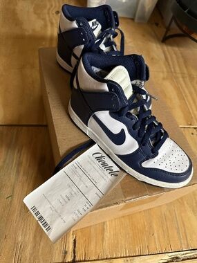 Nike Dunk High 'Midnight Navy' 5Y white & blue sneakers #dunks #basketball